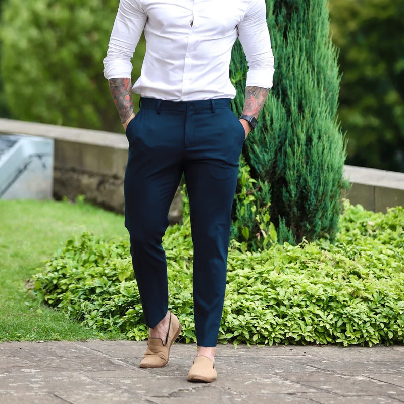 Men's Slim-Fit Chino Pants with Modern Design and Elastic Waist Fashion Glam