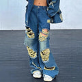 Women wide Destroyed-Baggy-Jeans with large frayed rips and relaxed fit Fashion Glam