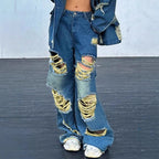 Women wide Destroyed-Baggy-Jeans with large frayed rips and relaxed fit Fashion Glam