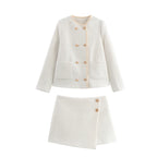 Women's Boucle Blazer with Golden Decorative Buttons and Patch Pockets Fashion Glam