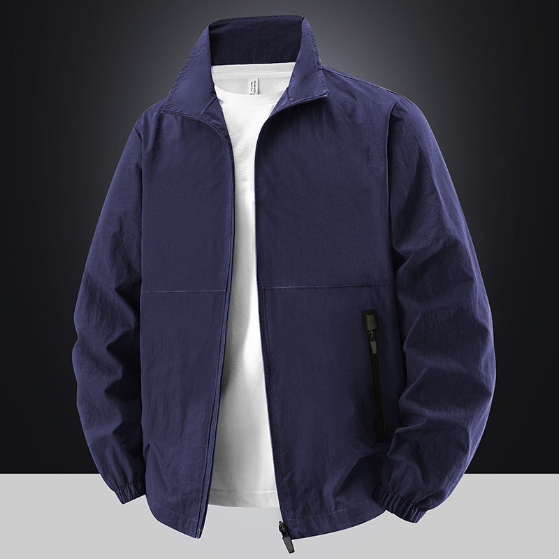 Men's Lightweight Cotton Blend Transitional Jacket with Stand-Up Collar and Concealed Zipper Fashion Glam