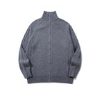 Unisex Boxy Zip Cardigan with Stand-up Collar, Cable Knit Sleeves and Ribbed Hems Fashion Glam