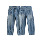 Men's Wide Patchwork Denim Jeans in Baggy Cut with Inserted Knee Panels Fashion Glam