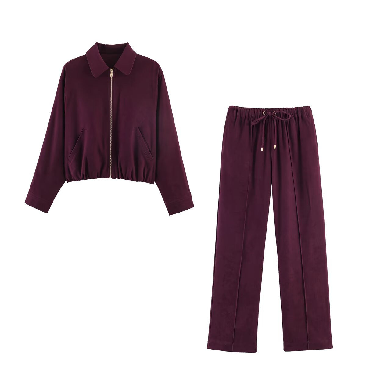 Ladies short cut velour look bomber jacket with lapel collar and elastic hem Fashion Glam