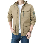 Men's Urban-Utility Field Jacket with Hood, Multiple Pockets and Elastic Cuffs Fashion Glam