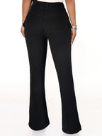 Women's High-Waisted Flared Denim Pants with Side Cargo Flap Pockets & Double Button Fashion Glam