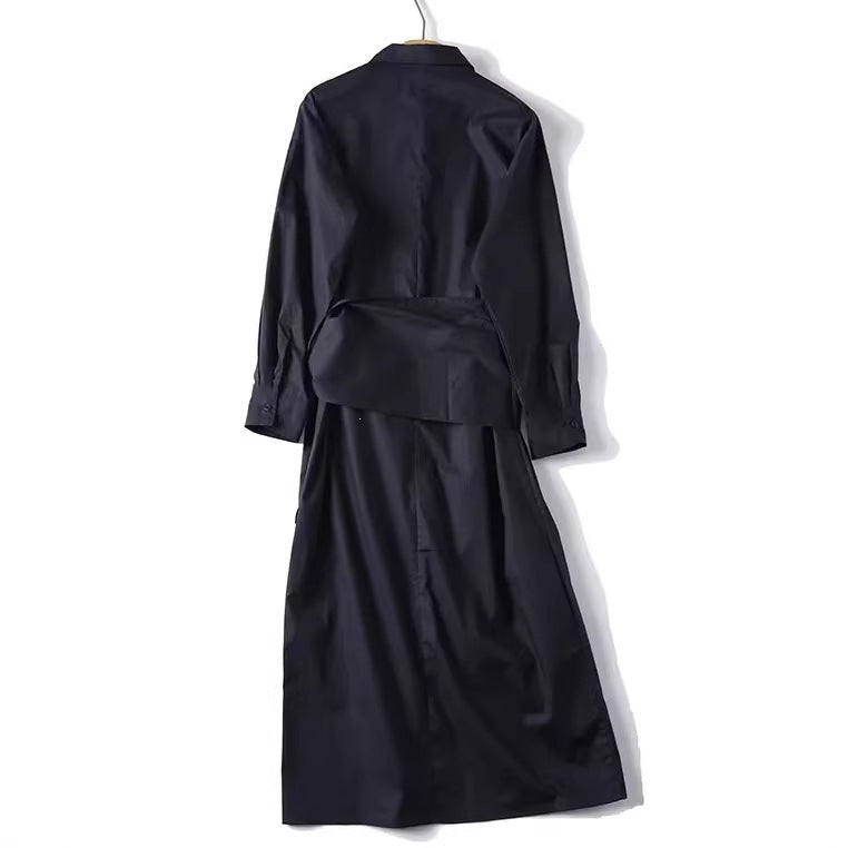 Women Oversized Button-Down Dress with Side Knot Belt and Midi Length Fashion Glam
