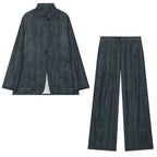 Women's Wide Leg Marlene Trousers with Pleat and Fine Pinstripe Fashion Glam