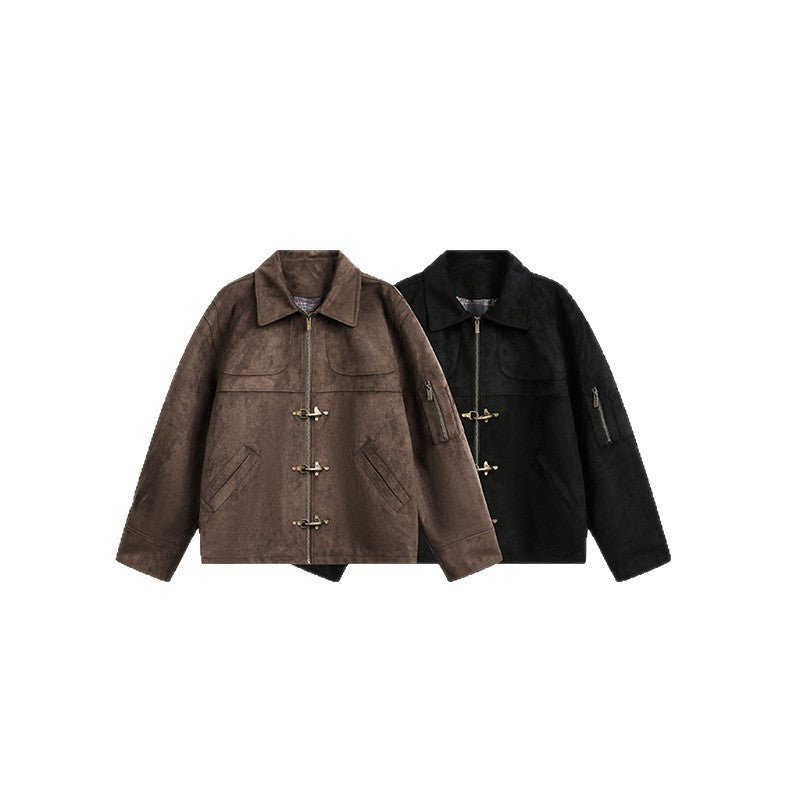 Men's short jacket in boxy format made of suede look with toggle closures and zipper Fashion Glam