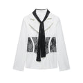 Women Tailored Blazer with Lace Inserts and Integrated Lace Scarf Fashion Glam