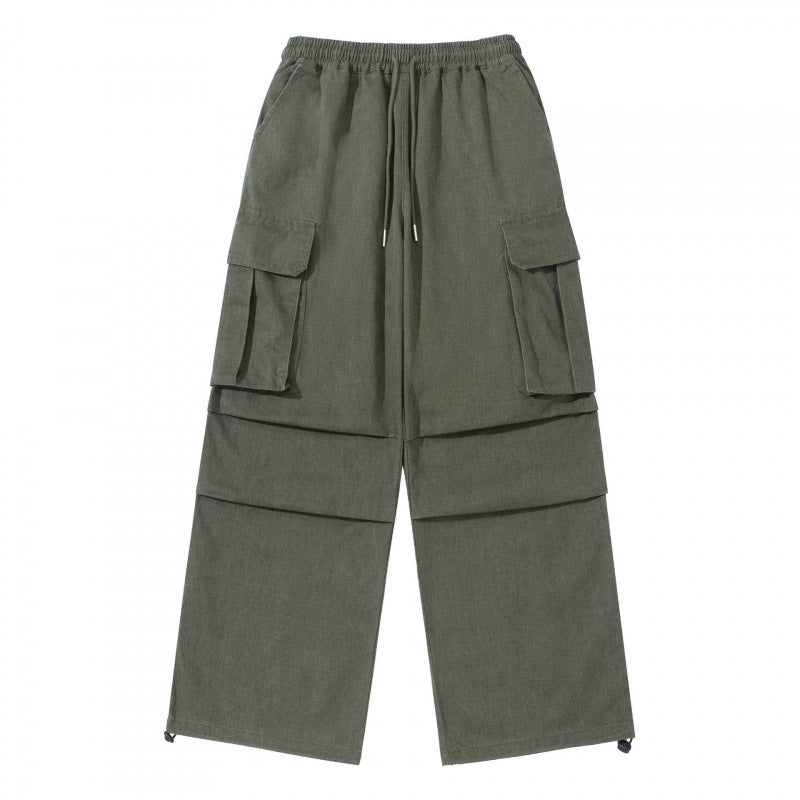 Men's Wide Cargo Pants with Elastic Waistband, Drawstring and Overlapping Panels Fashion Glam