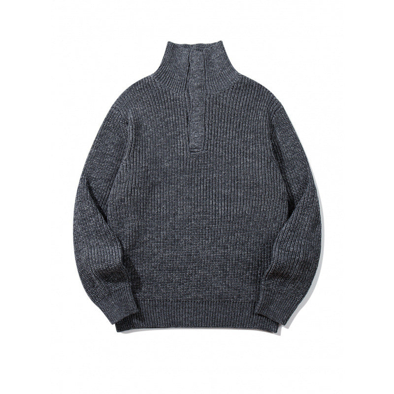 Unisex Thick Knitted Halfzip Sweater with Stand-Up Collar and Distinctive Ribbed Structure Fashion Glam