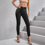 Women High-Waisted Skinny Jeans with Pearl Decoration Fashion Glam