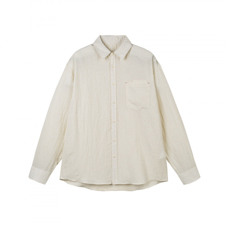 Unisex Light Oversized Shirt made of textured cotton-linen blend with chest pocket and rounded hem Fashion Glam