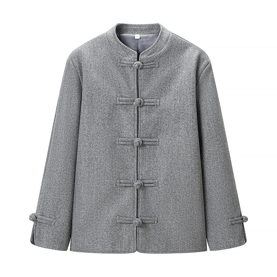 Women's Oversize Wool Blend Jacket with Mandarin Collar and Toggle Closures Fashion Glam