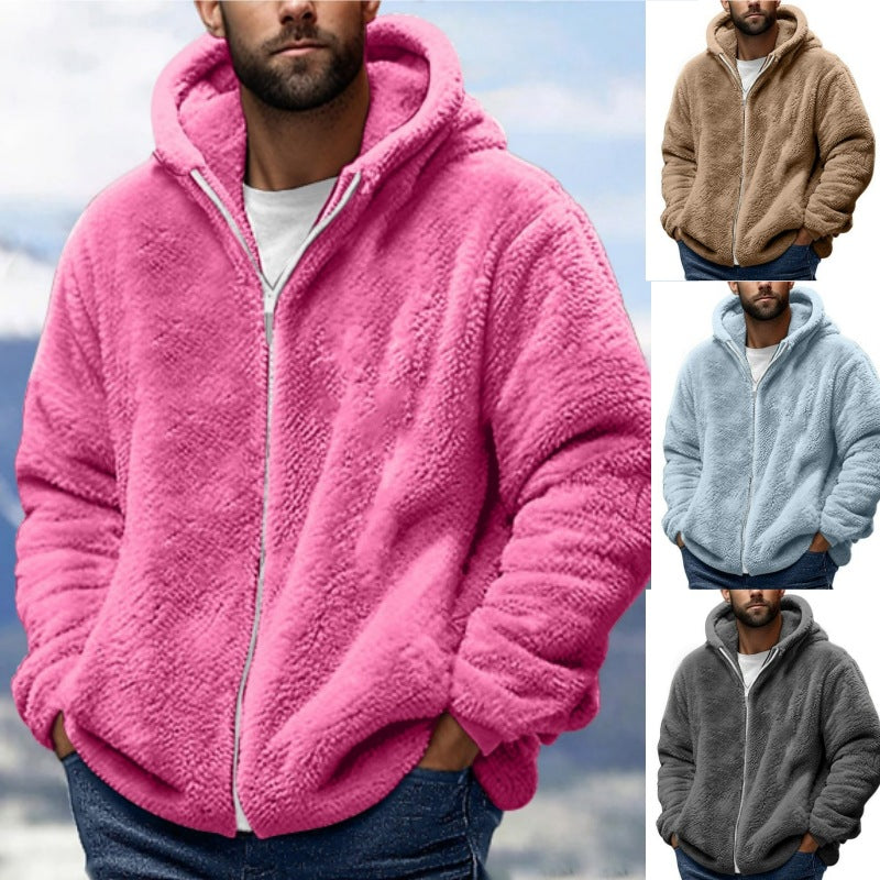 Men's Cozy Teddy Fleece Zip-Up Hoodie with Oversized Fit Fashion Glam