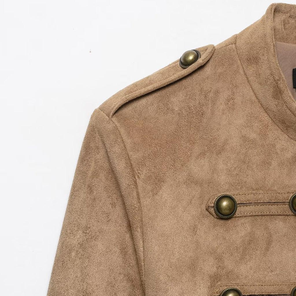 Women's short jacket in military style with stand-up collar and decorative button detail Fashion Glam