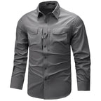 Men's Long Sleeve Outdoor Shirt with Ripstop, Chest Pockets and Zipper Pocket Fashion Glam