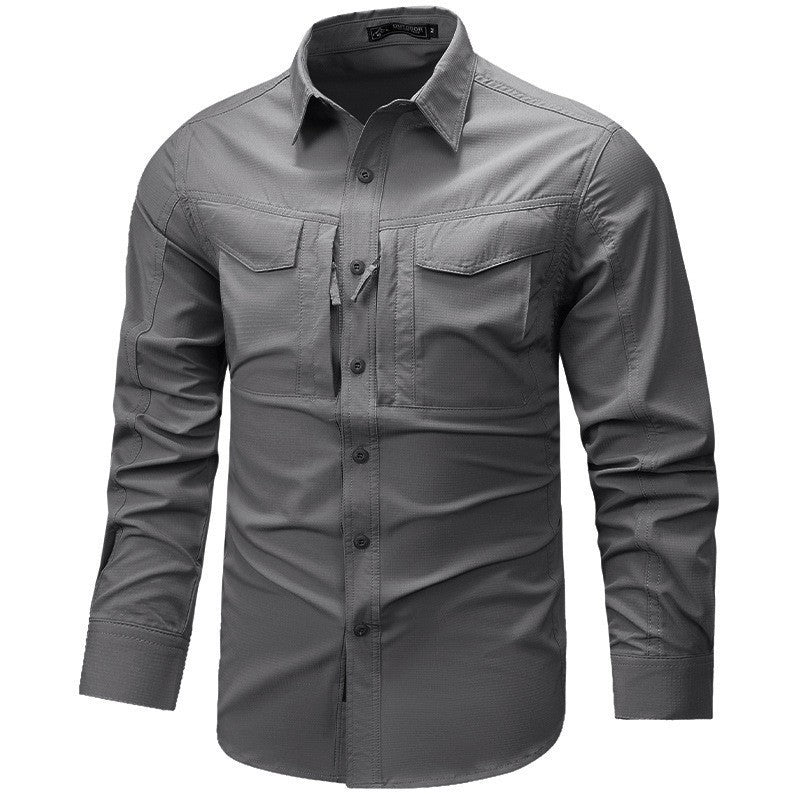 Men's Long Sleeve Outdoor Shirt with Ripstop, Chest Pockets and Zipper Pocket Fashion Glam