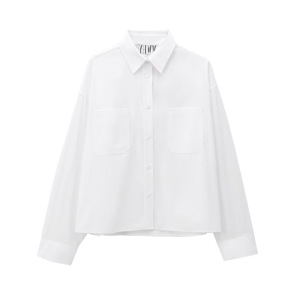 Women's Boxy Cropped Shirt Jacket with Patch Chest Pockets Fashion Glam