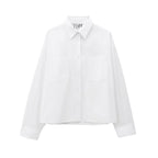 Women's Boxy Cropped Shirt Jacket with Patch Chest Pockets Fashion Glam