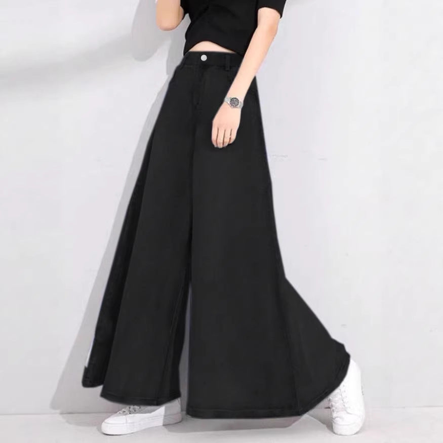 Women's High-Waisted Palazzo Jeans with Extra Wide Leg and Flowing Denim Fashion Glam
