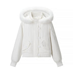 Women's short cut winter bomber jacket with hood and faux fur trim Fashion Glam