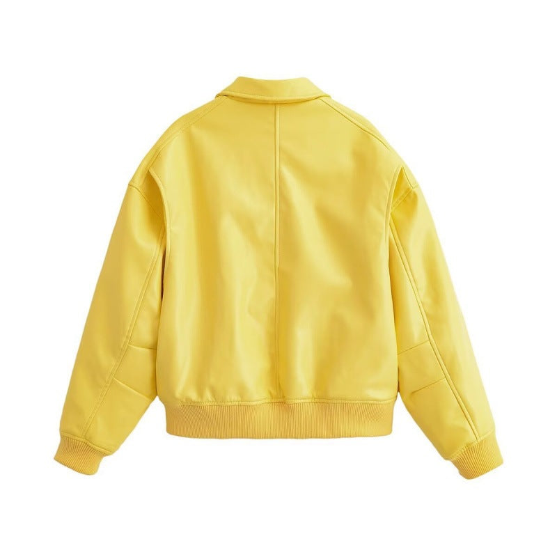 Women's Oversized Bomber Jacket with Shirt Collar, Concealed Zip Fastening and Wide Ribbed Cuffs Fashion Glam