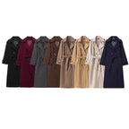 Women's Long Double-Breasted Wool Coat with Waist Belt and Epaulettes Fashion Glam