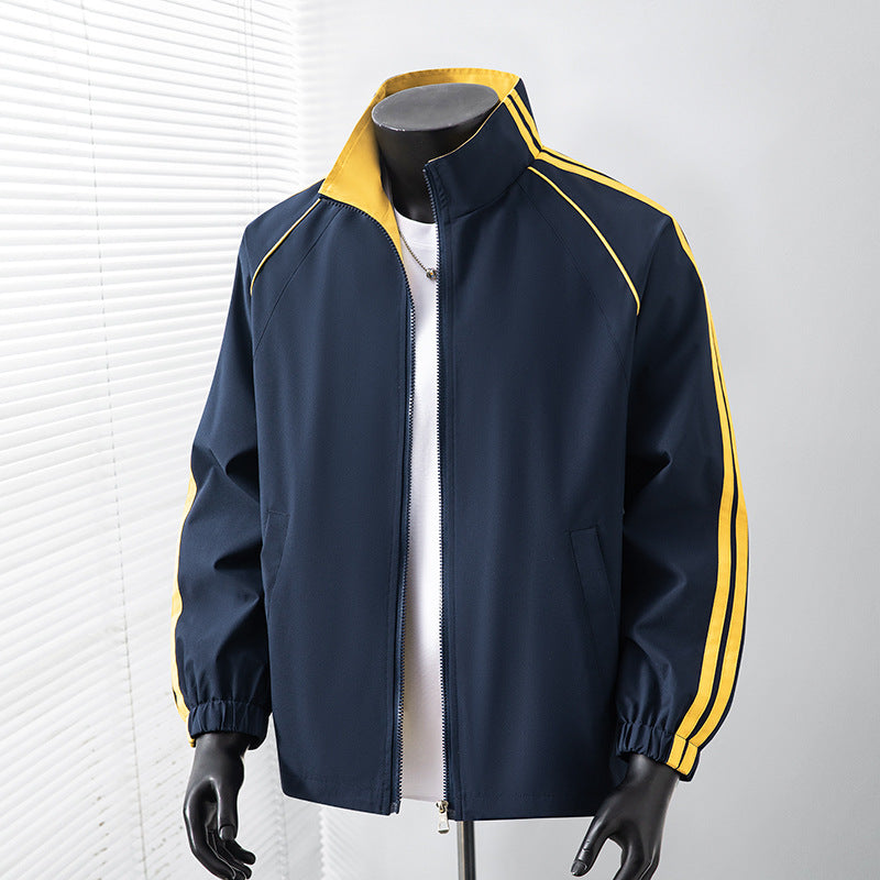 Men's Light Track Blouson Jacket with Stand-Up Collar and Contrast Stripes Fashion Glam