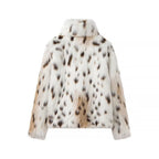 Women's short coat made of faux fur in spotted design with high collar Fashion Glam