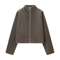 Women's Short Fleece Jacket with Stand-Up Collar and Full Zip Fashion Glam