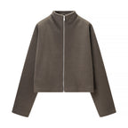 Women's Short Fleece Jacket with Stand-Up Collar and Full Zip Fashion Glam