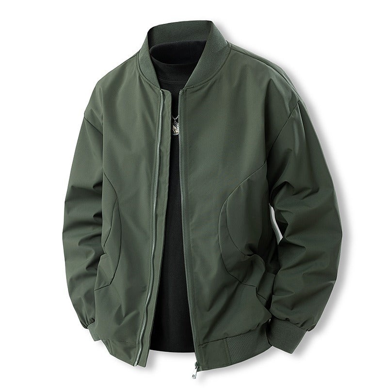 Men's Lightweight Casual Bomber Jacket in Clean Look with Stand Collar and Ribbed Cuffs Fashion Glam