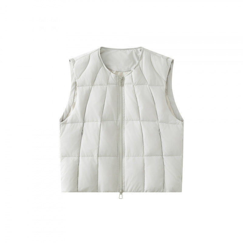 Unisex Quilted lightweight quilted vest with round neckline and two-way zipper Fashion Glam