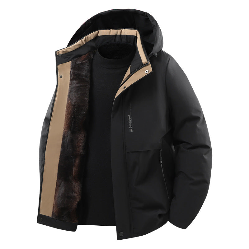 Men's Thermally Insulated Quilted Jacket with Faux Fur Lining and Hood Fashion Glam