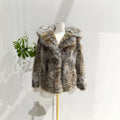 Women's short jacket made of high-quality faux fur with a hood and concealing boxy silhouette Fashion Glam