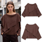 Women's Oversized Knit Poncho with Asymmetrical Ruffle Collar Fashion Glam