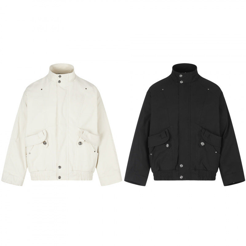 Unisex short jacket in boxy cut with stand-up collar, patch pockets, and elastic hem Fashion Glam