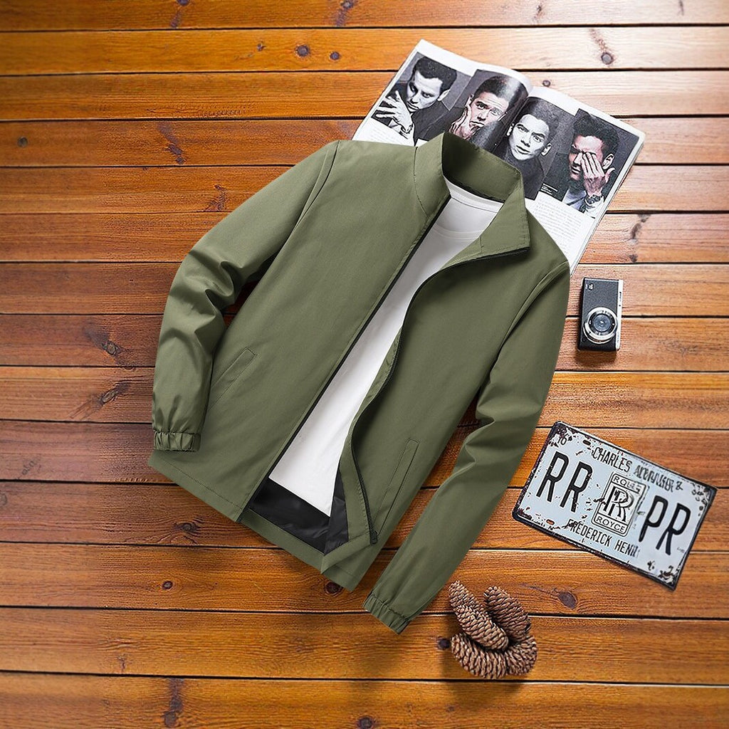 Men's Lightweight Windbreaker Transition Jacket with Stand-up Collar, Elastic Cuffs and Concealed Zipper Fashion Glam