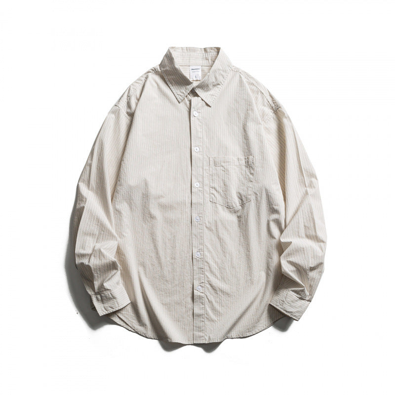 Men's oversized shirt made of cotton blend with fine pinstripes and chest pocket Fashion Glam
