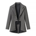 Women Houndstooth Blazer Inspired by Morning Coat with Cutaway Hem and Double-Breasted Button Placket Fashion Glam
