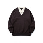 Men's V-neck sweater with integrated Henley collar Fashion Glam