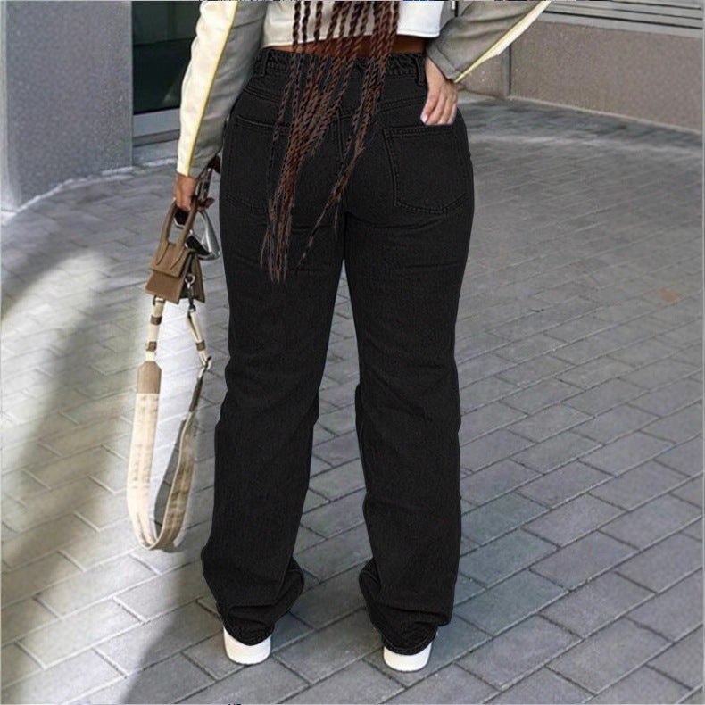 Women's high-cut wide denim jeans with pronounced ripped details and a casual fit Fashion Glam
