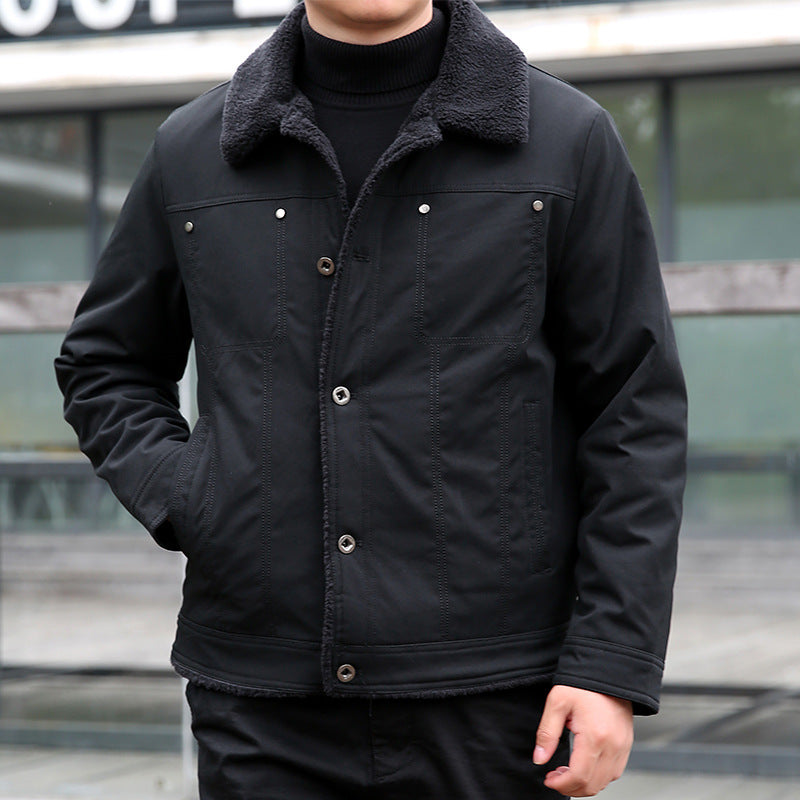 Men's short jacket with teddy lining and lapel collar, windproof transitional jacket Fashion Glam