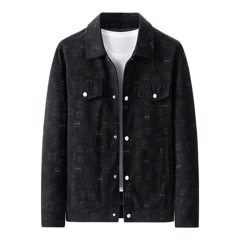 Men's cord jacket made of fine corduroy with allover print, snap button placket and flap pockets Fashion Glam