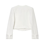 Women cropped double-breasted blazer with V-neck and cuffed sleeves Fashion Glam