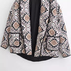 Women's Oversize Quilted Short Jacket in Kimono Style with Ethno Pattern Fashion Glam