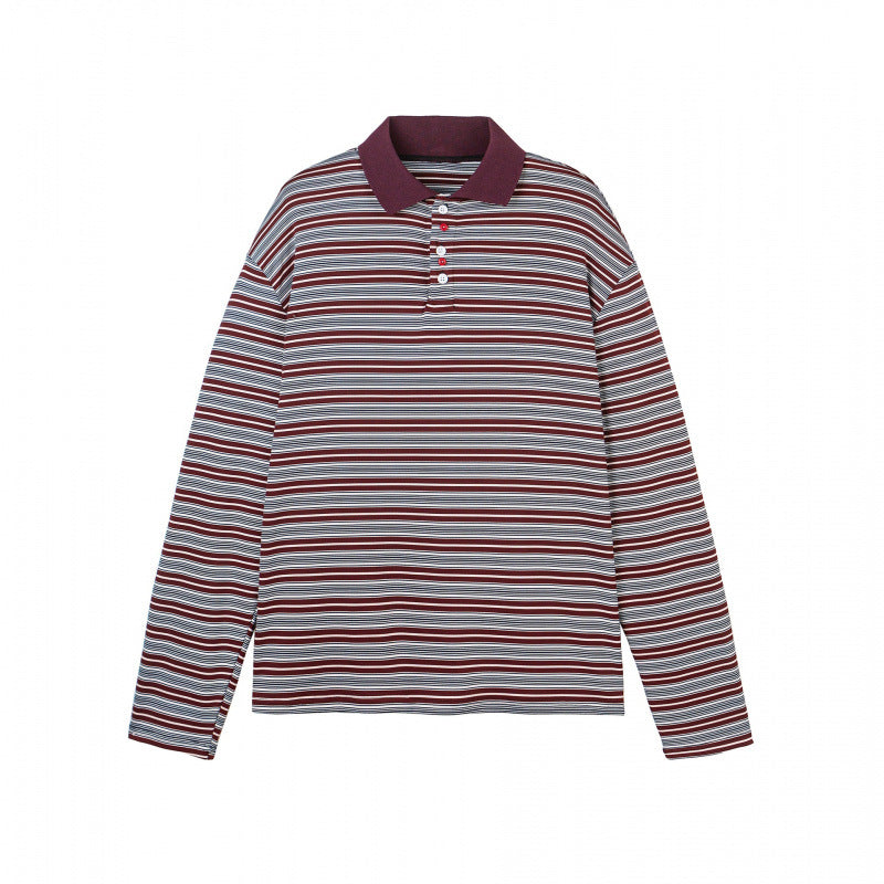 Men's long sleeve polo shirt with fine striped pattern and ribbed collar Fashion Glam
