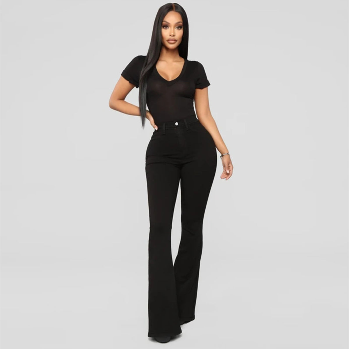 Women's High-Waisted Flared Jeans made from Stretch Denim with a Waist-Shaping Cut Fashion Glam